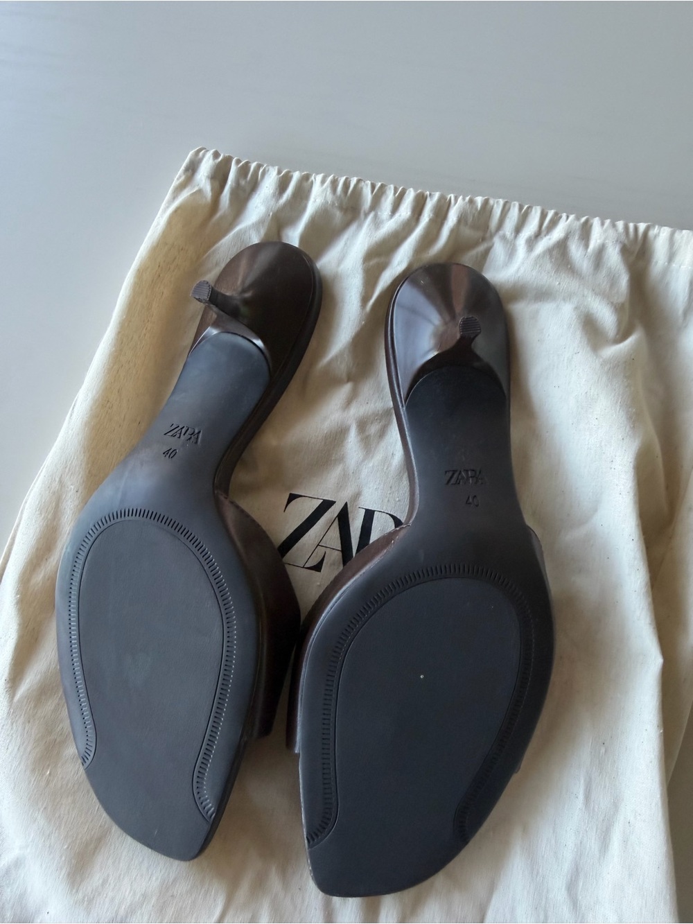 Zara Dark Brown Open-Toe Kitten-Heel Slide Mules - Picture 3 of 4